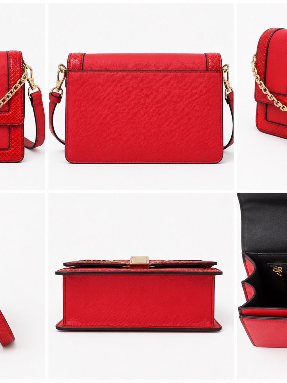 ALDO Red Gold Chain Structured Crossbody Bag